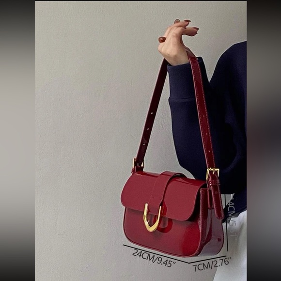 Burgundy / maroon / dark red / wine color adjustable patent gold buckle bag - Picture 15 of 15